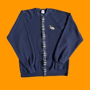Vintage 90s Jerzees Cardigan Embroidered Duck Cut And Sew Blue Women Size XXL